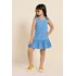 Vestido infantil de anarruga com alça de laço Azul Médio Tamanho 2