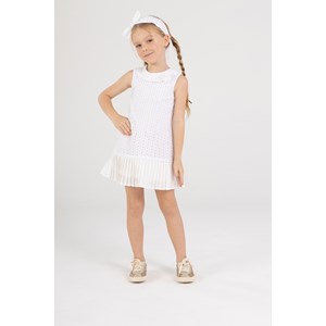 Vestido Infantil De Lese Com Babado Plissado Branco
