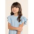 Vestido infantil de malha com efeito de anarruga manga curta Azul Claro