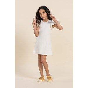 Vestido infantil de malha com efeito de anarruga manga curta Branco