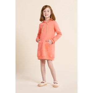 Vestido infantil de moletom com capuz Laranja Neon Flúor