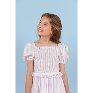 Vestido infantil em algodão metalizado colorido Off white