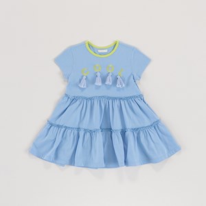 Vestido Infantil Em Malha Com Babados Franzidos COOL Azul Claro