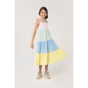 Vestido Infantil Em Malha Multicolorido Franzido Com Alças AMARELO CLARO