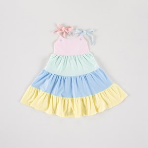 Vestido Infantil Em Malha Multicolorido Franzido Com Alças AMARELO CLARO