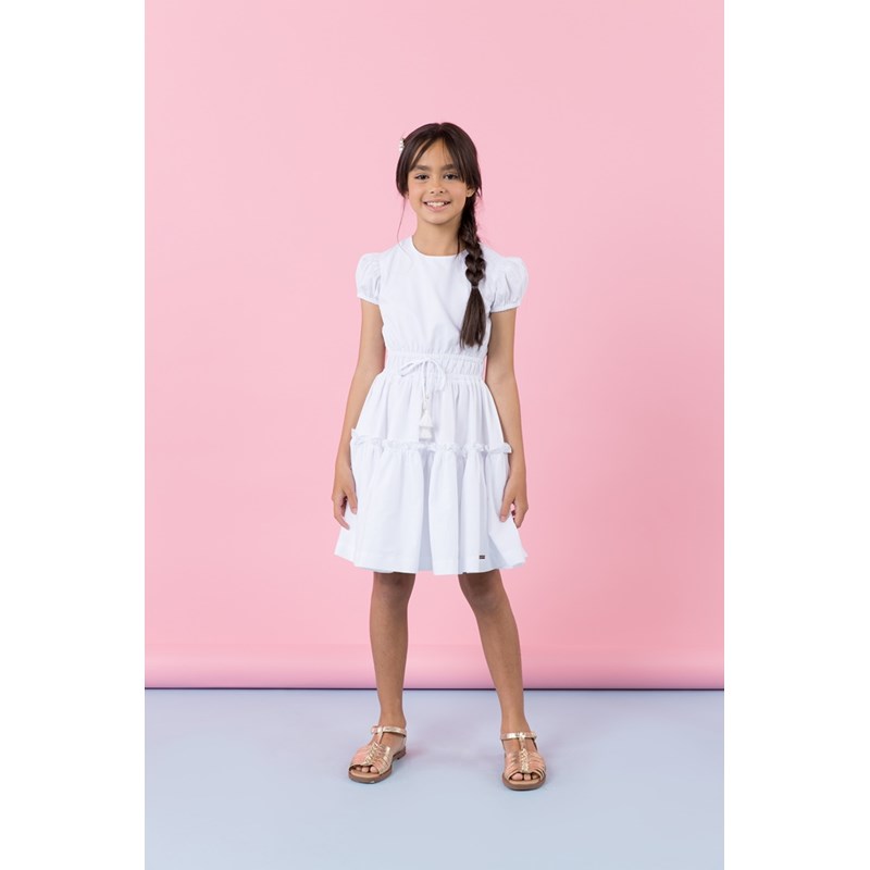 Vestido infantil em tricoline Branco