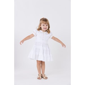 Vestido infantil em tricoline com bordado colorido Branco