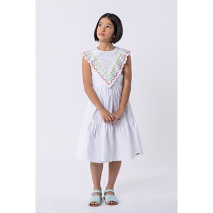 Vestido infantil em tricoline com detalhe de tricô Branco