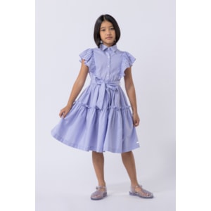 Vestido infantil em tricoline com detalhes em laise Lavanda