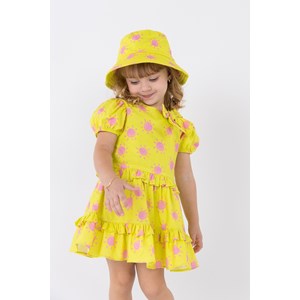 Vestido infantil em tricoline estampa sol Lima