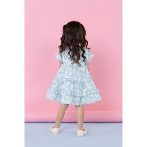 Vestido infantil em tricoline estampada Azul Claro