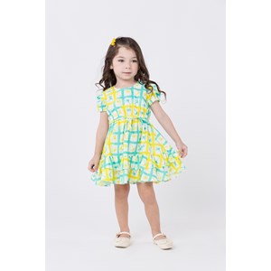 Vestido infantil em tricoline estampada Multicolorido