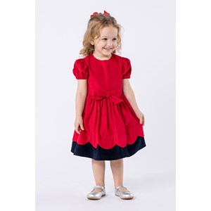 Vestido infantil em veludo bicolor Vermelho