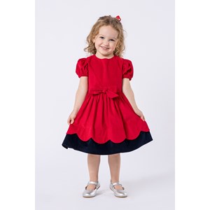 Vestido infantil em veludo bicolor Vermelho