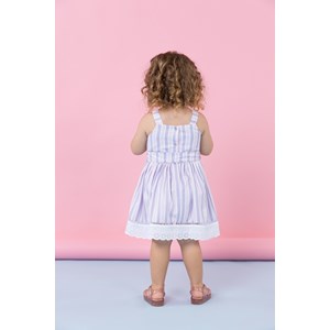 Vestido infantil em viscose listrada com ponto palito Lilás