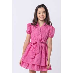 Vestido infantil em voil de algodão com poás Pink