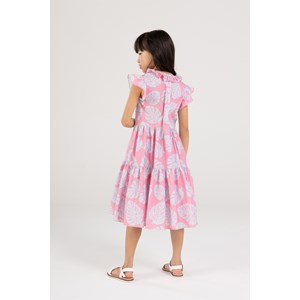 Vestido Infantil Estampado Babados No Decote E Recortes Franzidos Rosa Claro