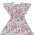 Vestido infantil floral manga godê recorte em lastex na cintura barra franzida CRU
