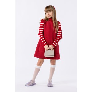Vestido infantil jumper em malha texturizada Vermelho