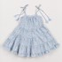 Vestido Infantil Longo Estampado Múltiplos Recortes E Alcinhas De Laço Azul Claro
