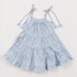 Vestido Infantil Longo Estampado Múltiplos Recortes E Alcinhas De Laço Azul Claro