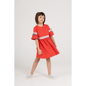 Vestido Infantil Manga Com Recortes E Saia Franzida Vermelho