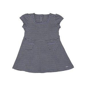Vestido infantil manga curta xadrez decote quadrado bolsos frontais CRU