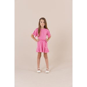 Vestido infantil manga evasê com cinto rolitê para dar laço Pink