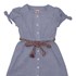 Vestido infantil manga franzida com laço e cordão na cintura e botões AZUL