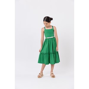 Vestido infantil midi em anarruga com alças cruzadas Verde Médio