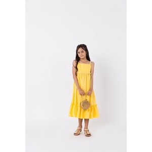 Vestido infantil midi em tricoline com tranças Amarelo Claro
