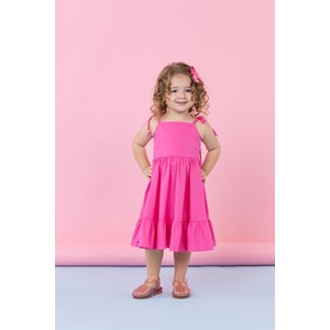 Vestido infantil midi em tricoline Pink