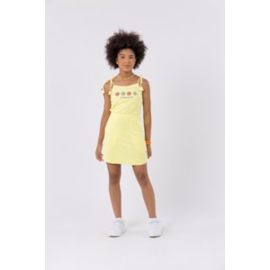 Vestido teen  em malha atoalhada com bordado Amarelo Claro
